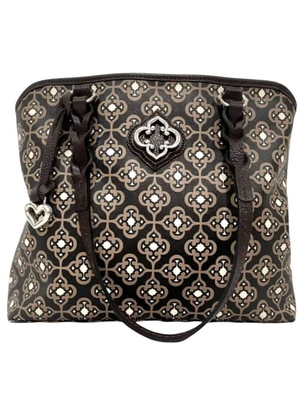Brighton Renata Zip Tote Bag Heart Charm Chocolate Brown Black MSRP $200